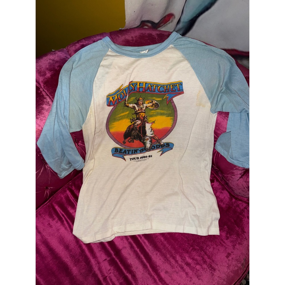Vintage Molly Hatchet Beatin The Odds 1980 1981 Tour Raglan Shirt Autographed XL